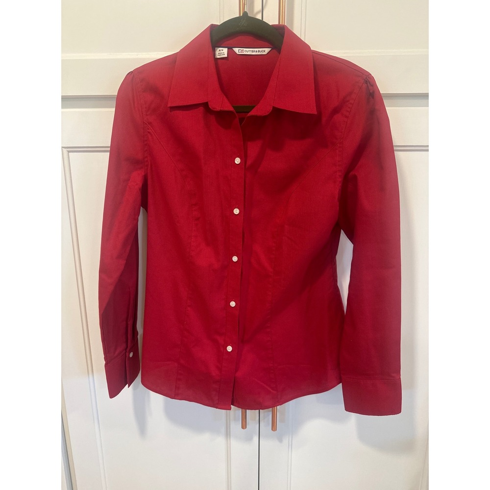 Cutter & Buck Womens Red Long Sleeve Button Down boho Size M western Blouse